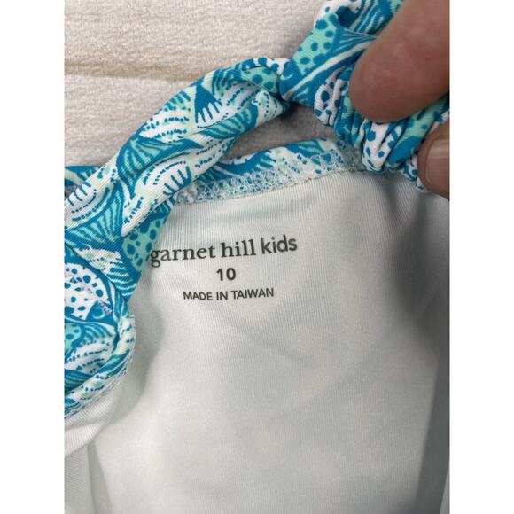 Garnet Hill Kids One Piece Swimsuit Girls 10 Aqua Fish Print Beach T Back NWT - Picture 4 of 9